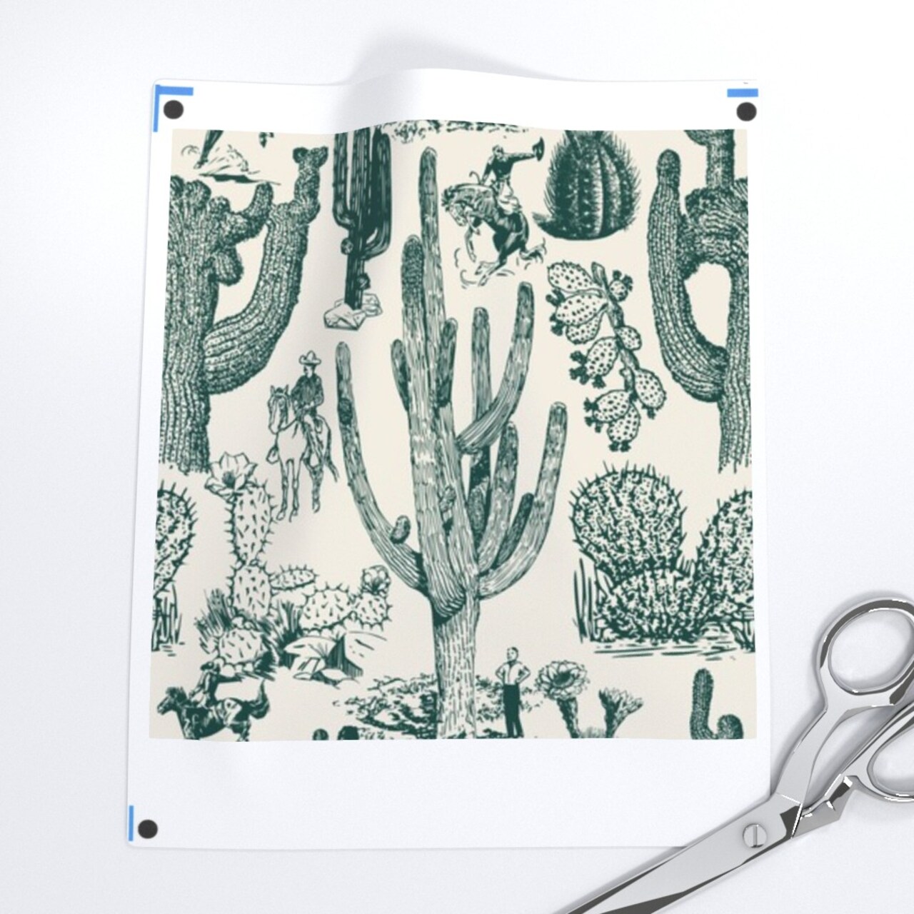 Toile Cactus Southwestern Horse Cowboy Custom Printed Fabric by Spoonflower Various Fabrics by the Yard or Fat Quarter